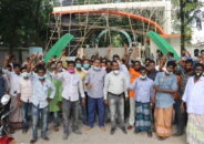 বেতনভাতার দাবিতে বড়পুকুরিয়া কয়লাখনি গেটে খনি শ্রমিকদের বিক্ষোভ-সমাবেশ