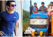 মেয়েদের দিয়ে হালচাষ, চাষিকে ট্রাক্টর দিলেন সোনু
